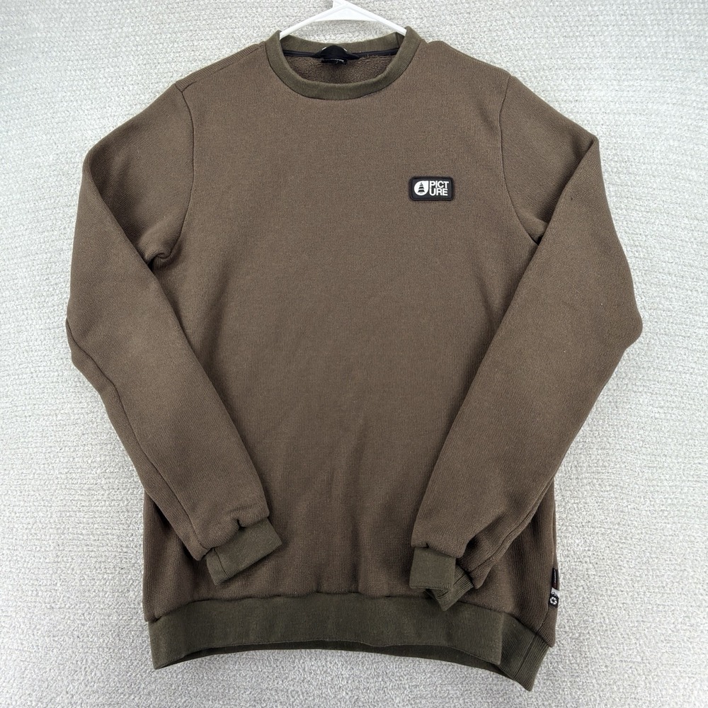 Picture Organic Clothing Fleece Sweatshirt Mens Large Brown Crewneck Logo